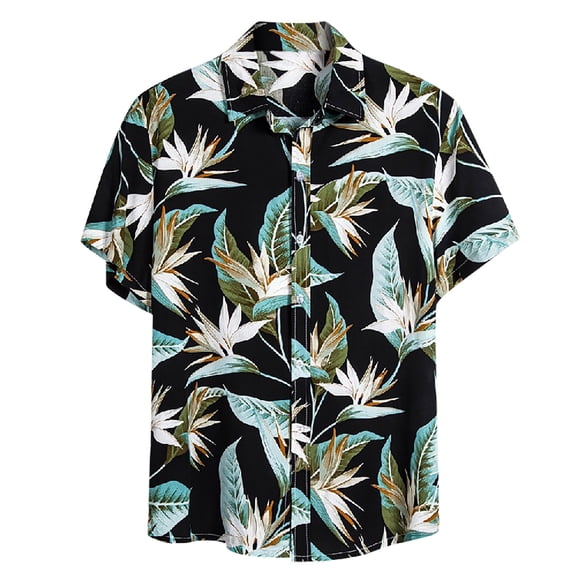 Njagoc3 Mens Floral Print Hawaiian Shirt, Regular Fit, Lightweight Fabric, Summer Beach & Vacation, Tropical Button - Up Top