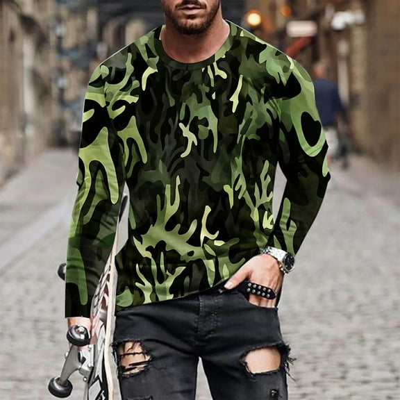 Njagoc3 Mens Long Sleeve Camouflage T-Shirt, Loose Fit, Casual Style, Soft Fabric, Suitable for Summer Outdoor Activities and Daily Wear