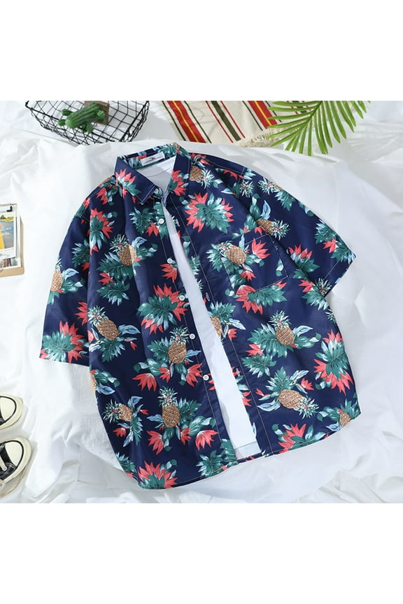 Mens Long Sleeve Hawaiian Shirt Tropical Sunset Print Button Down Shirt Beach Cover Up Resort Wear