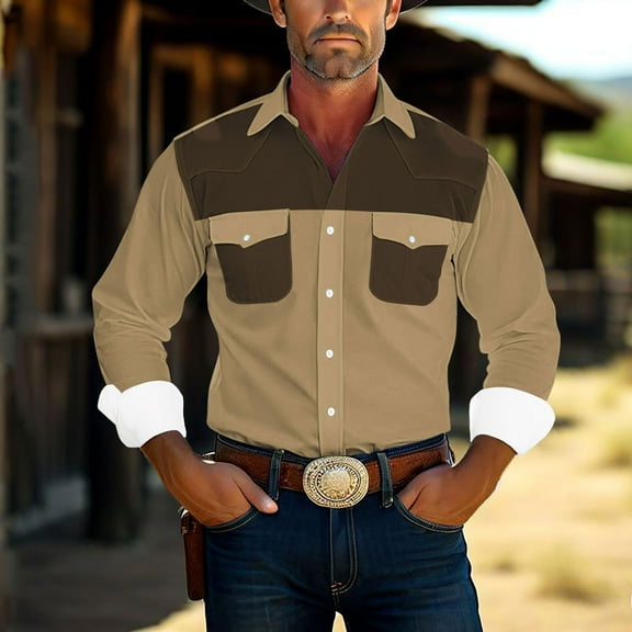 Njagoc3 Mens Long Sleeve Shirt, Classic Collar, Two-Tone Design, Comfortable and Durable Material, Fashionable Look, Suitable for Urban and Vacation Wear