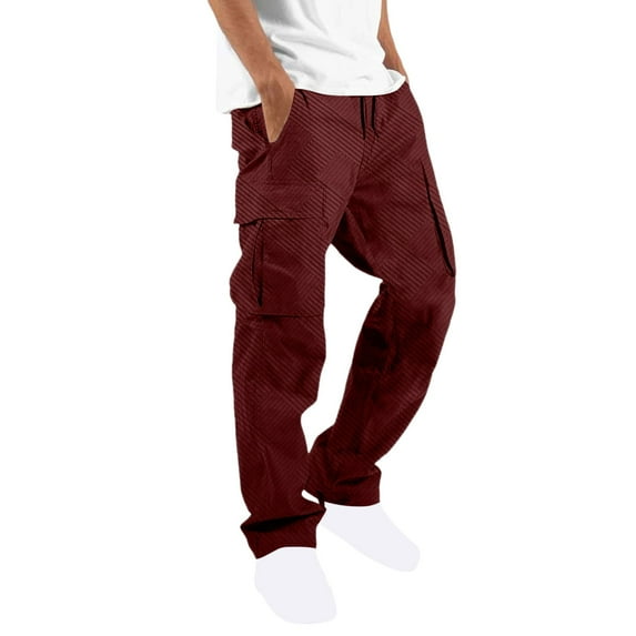 Njagoc3 Mens Loose Fit Cargo Pants, Solid Color, Multiple Pockets, Durable Fabric, Perfect for Outdoor Activities and Casual Wear