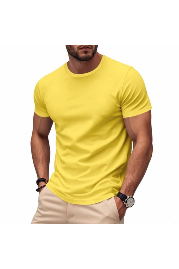 Mens Muscle Fit Solid Workout Tee Enhanced Stretch Short Sleeve Crew Neck Gym Training Shirt