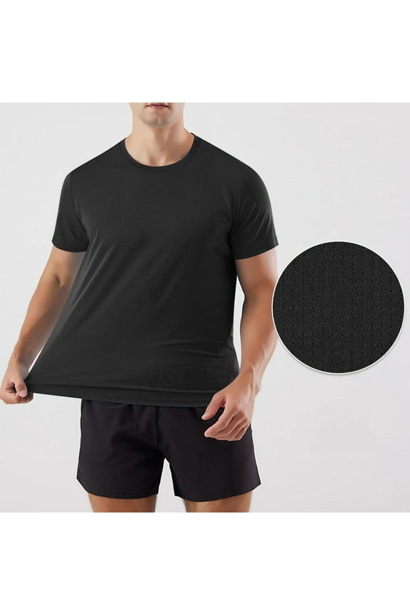 Mens Performance Solid Color Workout Tee Quick Dry Stretch Fabric Short Sleeve Gym Training Shirt