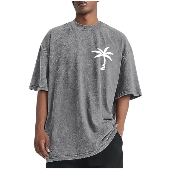 Njagoc3 Mens Plus - Size Palm Tree Print T - Shirt, Loose Fit, Lightweight Fabric, Summer Casual & Beach, Relaxed Graphic Top