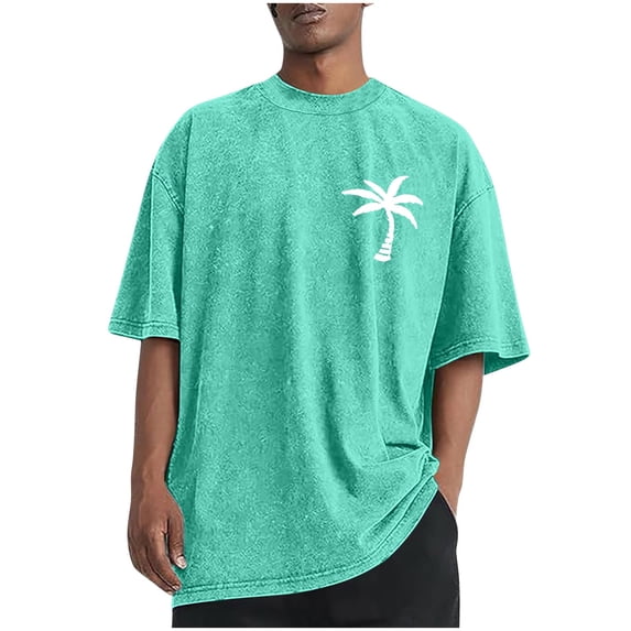Njagoc3 Mens Plus - Size Palm Tree Print T - Shirt, Loose Fit, Lightweight Fabric, Summer Casual & Beach, Relaxed Graphic Top