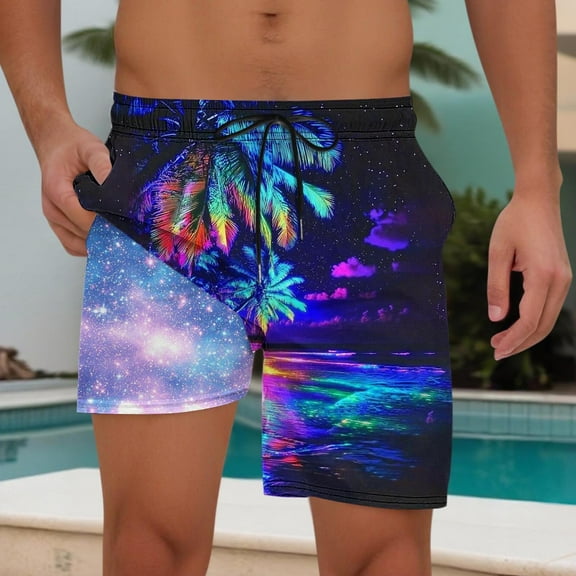 Njagoc3 Mens Psychedelic Gradient Printed Shorts - Breathable Cotton-Poly Blend for Summer Festivals & Urban Street Style