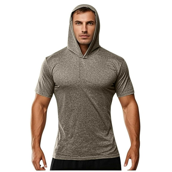 Njagoc3 Mens Short - Sleeve Hooded Athletic Shirt, Lightweight Fabric, Summer Gym & Training, Quick - Dry Performance Top