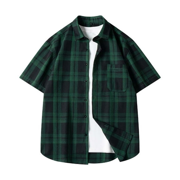 Njagoc3 Mens Short - Sleeve Plaid Shirt, Regular Fit, Cotton Fabric, Summer Casual & Outdoor, Timeless Checkered Top