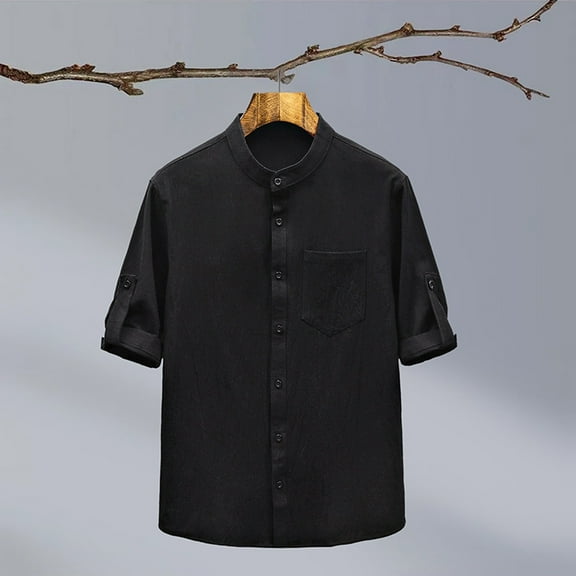 Njagoc3 Mens Short - Sleeve Casual Shirt, Pocket Design, Solid Color, Daily & Outdoor Leisure Top