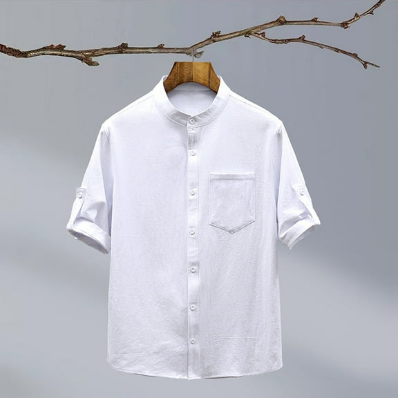 Njagoc3 Mens Short - Sleeve Casual Shirt, Pocket Design, Solid Color, Daily & Outdoor Leisure Top