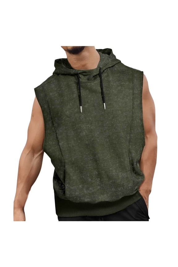 Mens Sleeveless Hooded Sports Tank, Lightweight Fabric, Summer Fitness & Workout, Performance Top