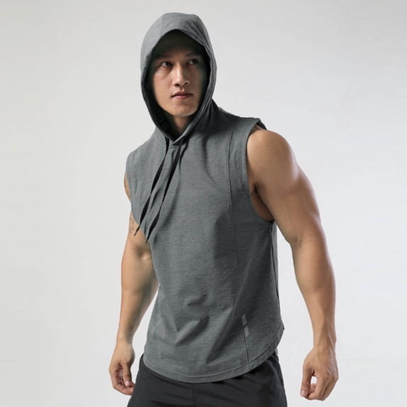 Njagoc3 Mens Sleeveless Hooded Tank Top, Trendy Color Options, Lightweight French Terry, Casual Outdoor & Streetwear Vest