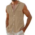 thumbnail image 1 of Njagoc3 Mens Sleeveless Linen Shirt, Regular Fit, Summer Casual & Beach Vacation, Breathable Button - Up Top, 1 of 6