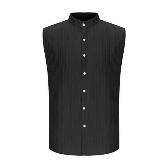 Njagoc3 Mens Sleeveless Mandarin Collar Dress Shirt, Solid Color Cotton Blend, Wrinkle - Resistant, Office & Casual Daily Top