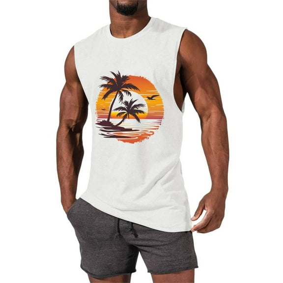 Njagoc3 Mens Sleeveless Sunset Graphic Tank, Muscle - Cut Armholes, Summer Beach & Outdoor Casual Vest