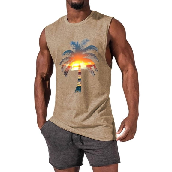 Njagoc3 Mens Sleeveless Sunset Scene Print Tank, Relaxed Fit, Moisture - Wicking, Summer Beach & Outdoor Vest
