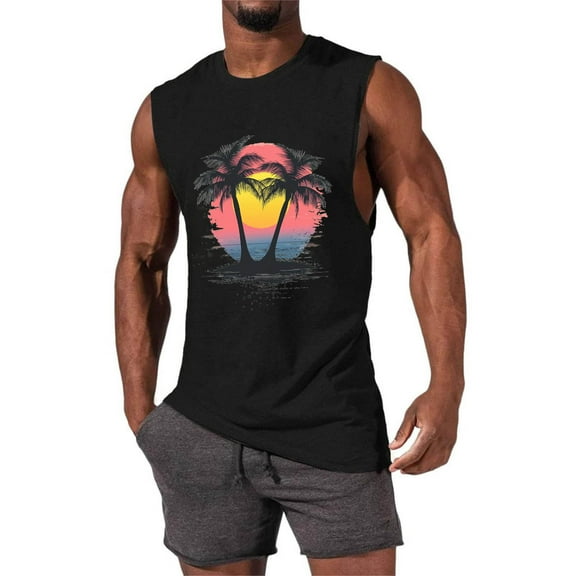 Njagoc3 Mens Sleeveless Vibrant Graphic Tank, Bold Colors, Lightweight Jersey, Summer Festival & Street Vest