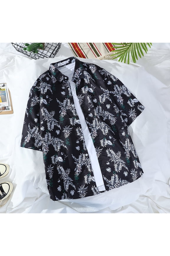 Mens Slim Fit Hawaiian Shirt Geometric Tribal Print Short Sleeve Button Up Shirt Summer Casual Style