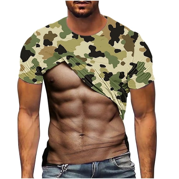 Njagoc3 Mens Summer Short Sleeve T-Shirt, Crew Neck, Camouflage Muscle Print, Stylish and Bold, Soft Material, Suitable for Gym and Casual Occasions
