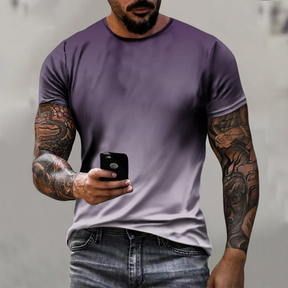 Njagoc3 Mens Summer Short Sleeve T-Shirt, Crew Neck, Gradient Color Print, Comfortable and Skin-Friendly, Casual Fashion, Great for Summer Dates and Outings