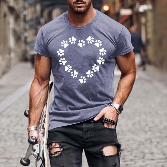Njagoc3 Mens Summer Short Sleeve T-Shirt, Crew Neck, Heart-Shaped Rhinestone Print, Sparkling and Attractive, Soft Material, Perfect for Night Out
