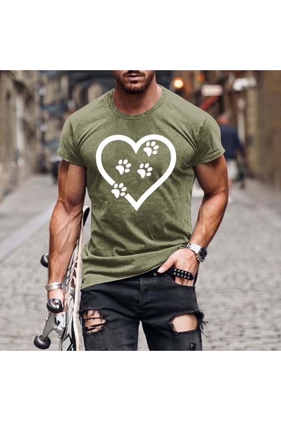 Mens Summer Short Sleeve T-Shirt, Crew Neck, Heart and Dollar Sign Print, Stylish and Unique, Comfortable Fit, Suitable for Urban Wear