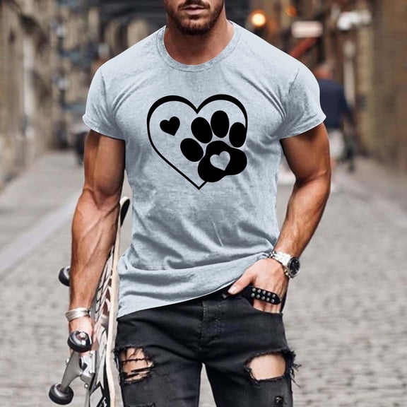 Njagoc3 Mens Summer Short Sleeve T-Shirt, Crew Neck, Heart and Paw Print, Soft and Skin-Friendly, Trendy Look, Great for Pet Lovers