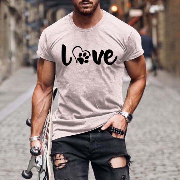 Njagoc3 Mens Summer Short Sleeve T-Shirt, Crew Neck, Love Letter Print, Romantic and Fashionable, Lightweight Fabric, Great for Dating