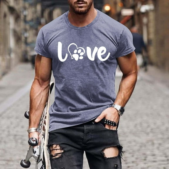 Njagoc3 Mens Summer Short Sleeve T-Shirt, Crew Neck, Love Letter Print, Romantic and Fashionable, Lightweight Fabric, Great for Dating