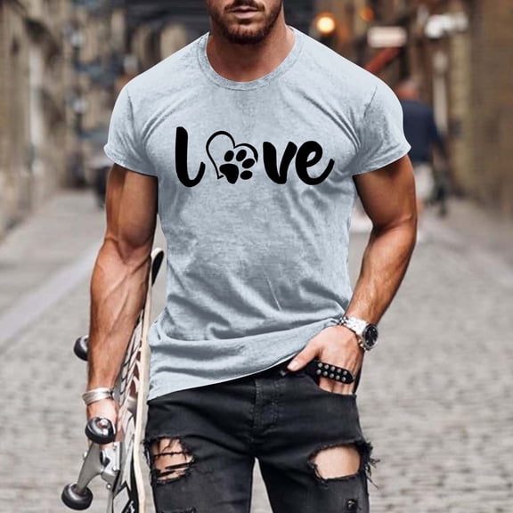 Njagoc3 Mens Summer Short Sleeve T-Shirt, Crew Neck, Love Letter Print, Romantic and Fashionable, Lightweight Fabric, Great for Dating