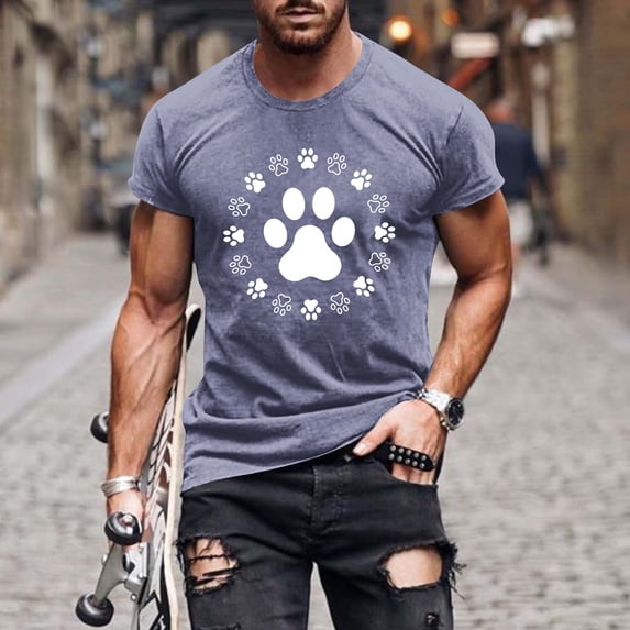 Njagoc3 Mens Summer Short Sleeve T-Shirt, Crew Neck, Paw Print, Comfortable and Durable, Casual Fashion, Ideal for Summer Activities