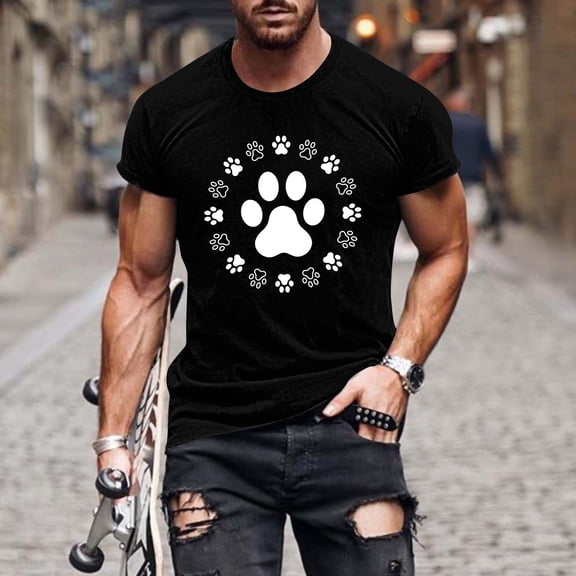 Njagoc3 Mens Summer Short Sleeve T-Shirt, Crew Neck, Paw Print, Comfortable and Durable, Casual Fashion, Ideal for Summer Activities