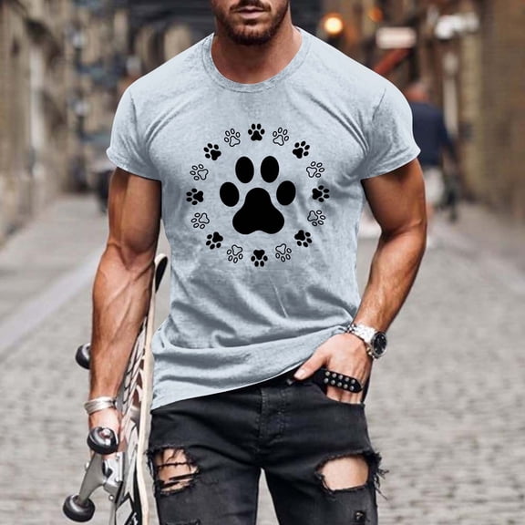 Njagoc3 Mens Summer Short Sleeve T-Shirt, Crew Neck, Paw Print, Comfortable and Durable, Casual Fashion, Ideal for Summer Activities