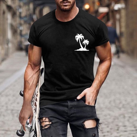 Njagoc3 Mens Summer Short Sleeve T-Shirt, Crew Neck, Skull Print, Stylish and Bold, Soft Material, Suitable for Gym and Casual Occasions