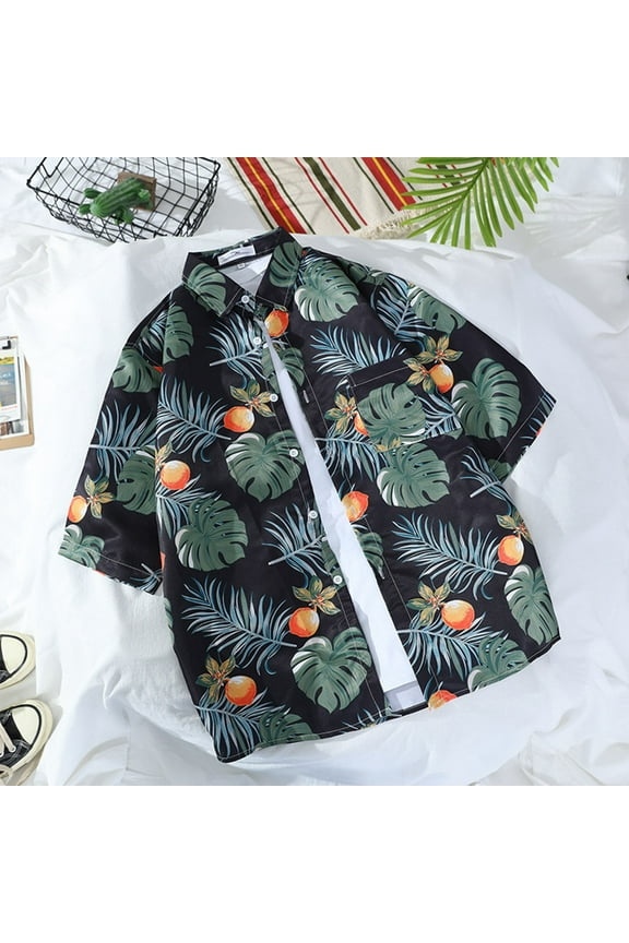 Mens Vintage Hawaiian Shirt Retro Pineapple Print Rayon Short Sleeve Button Down Beach Shirt