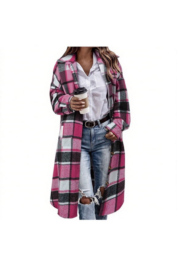 Oversized Longline Plaid Duster Cardigan - Versatile Lounge & Outerwear for Women,Pink,XXL