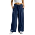 thumbnail image 1 of Njagoc3 Palazzo Pants for Women Casual Drawstring High Waisted Lounge Pants Fitted Wide Leg Trousers with Pockets, 1 of 6