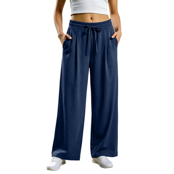 Njagoc3 Palazzo Pants for Women Casual Drawstring High Waisted Lounge Pants Fitted Wide Leg Trousers with Pockets