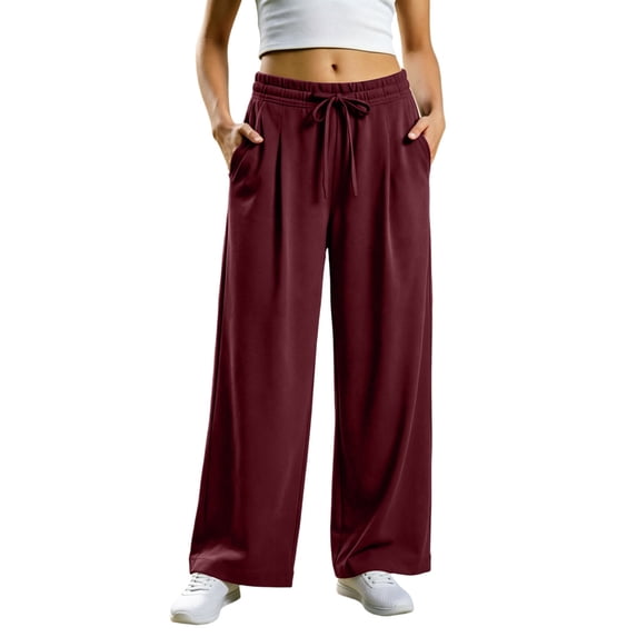 Njagoc3 Palazzo Pants for Women Casual Drawstring High Waisted Lounge Pants Fitted Wide Leg Trousers with Pockets