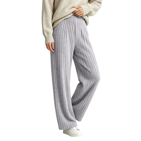 Njagoc3 Pants for Women | High Waist Drawstring Wide Leg Trousers with Ribbed Detail | Relaxed Loose Fit for Fall Casual Daily Wear & Relaxed Activities,Gray,M