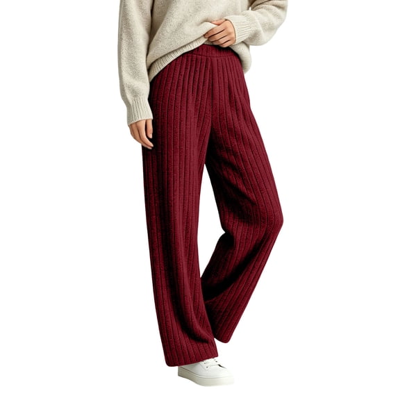 Njagoc3 Pants for Women | High Waist Drawstring Wide Leg Trousers with Ribbed Detail | Relaxed Loose Fit for Fall Casual Daily Wear & Relaxed Activities,Wine,M