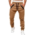 thumbnail image 1 of Njagoc3 Plus Size Pants for Men | Drawstring Cuffed Joggers with Zippered Side Pockets & Seam Detail | Relaxed Loose Fit for Fall Daily Wear & Outdoor Activities，Khaki，L, 1 of 6