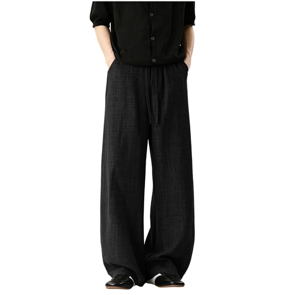 Njagoc3 Plus Size Pants for Men | Elastic Drawstring Waist Wide Leg Trousers with Side Pockets & Loose Fit | Relaxed Loose Fit for Fall Casual Daily Wear & Weekend Outings,Black,M