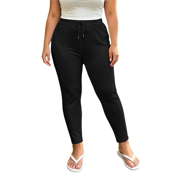 Njagoc3 Plus Size Womens Drawstring Jogger Pants | Elastic Waist Cropped Trousers with Side Pockets | Relaxed Fit for Fall Daily Wear & Lounge Activities,Black,XXL