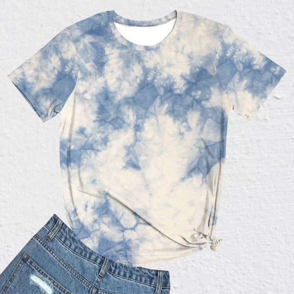 Njagoc3 Relaxed Fit Womens Crewneck Short Sleeve AllOver TieDye Print Breathable PolyCotton Casual Summer Tee for Outdoor