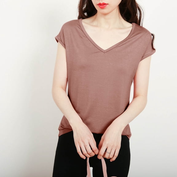 Njagoc3 Solid V-Neck Short Sleeve T-Shirt Summer Thin Casual Slim Fit Breathable Multi-Color for Womens