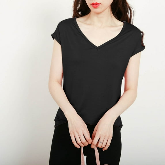 Njagoc3 Solid V-Neck Short Sleeve T-Shirt Summer Thin Casual Slim Fit Breathable Multi-Color for Womens