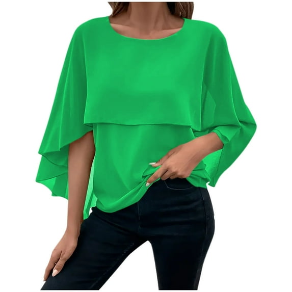 Njagoc3 Spring Summer Short Sleeve Round-Neck Solid Color Breathable Fashion for Women