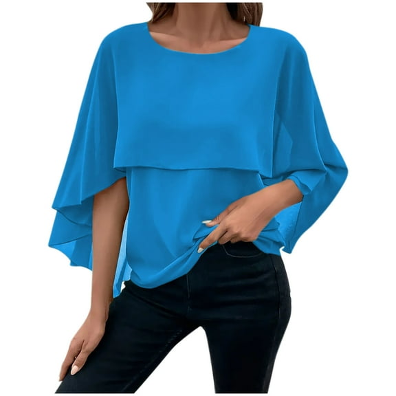 Njagoc3 Spring Summer Short Sleeve Round-Neck Solid Color Breathable Fashion for Women