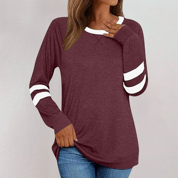 Njagoc3 Spring and Summer Womens New Long Sleeve Round Neck Pullover Line Casual Tops